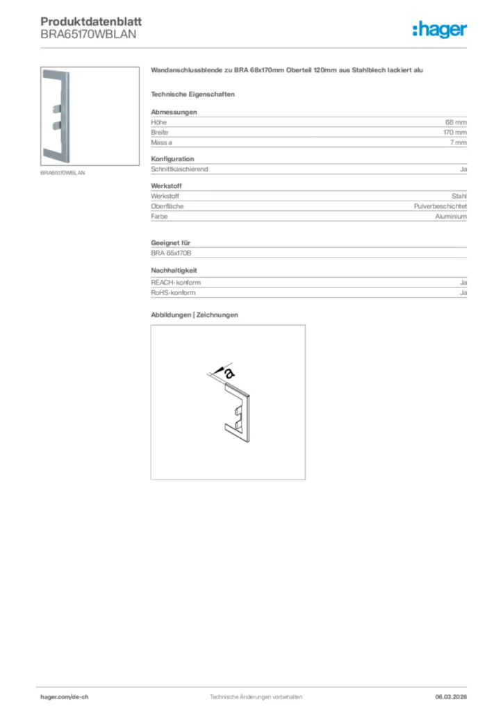 Bild Hager Produktdatenblatt BRA65170WBLAN | Hager Schweiz