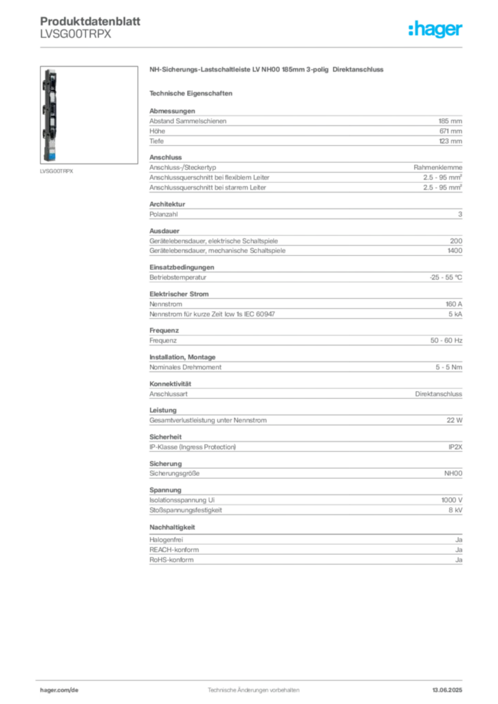 Bild Hager Produktdatenblatt LVSG00TRPX | Hager Deutschland