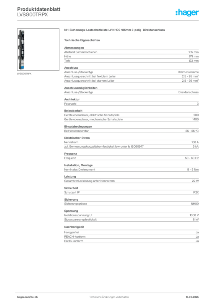 Bild Hager Produktdatenblatt LVSG00TRPX | Hager Schweiz
