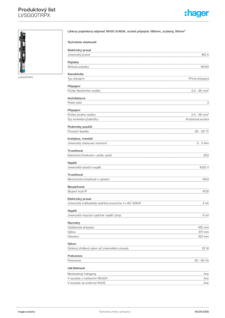 Obrázek Hager Produktový list LVSG00TRPX | Hager