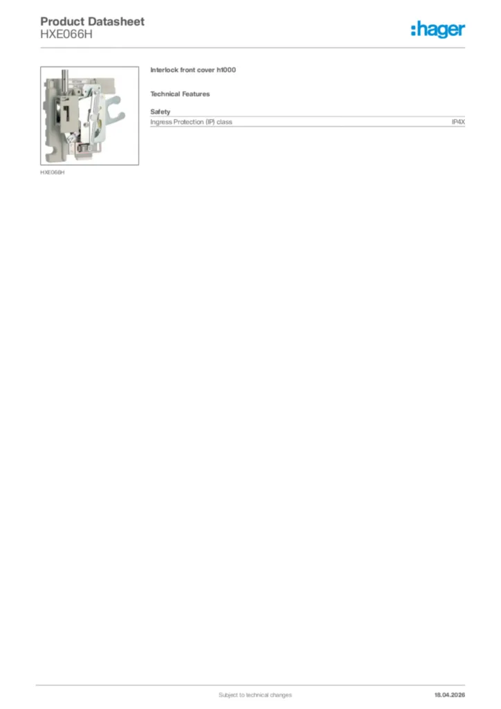 Image Hager Product data sheet HXE066H  | Hager Africa