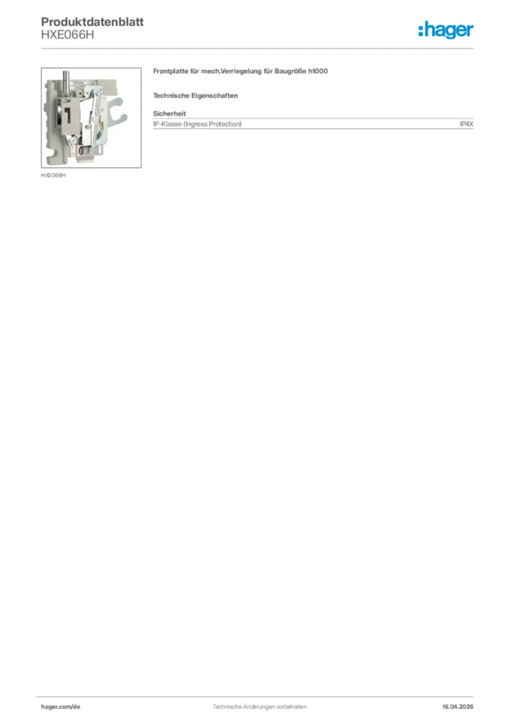 Bild Hager Produktdatenblatt HXE066H | Hager Deutschland