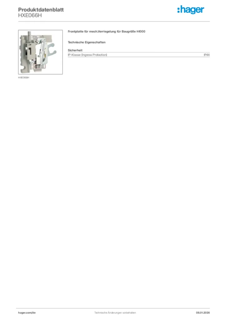 Bild Hager Produktdatenblatt HXE066H | Hager Deutschland