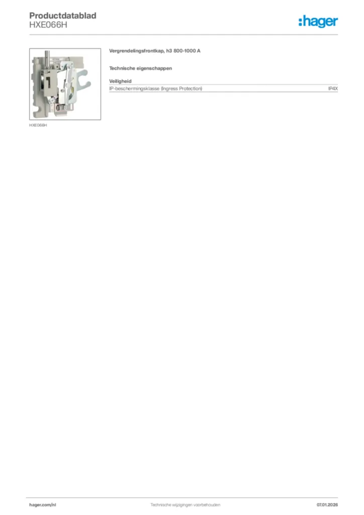Afbeelding Hager Productdatablad HXE066H | Hager Nederland
