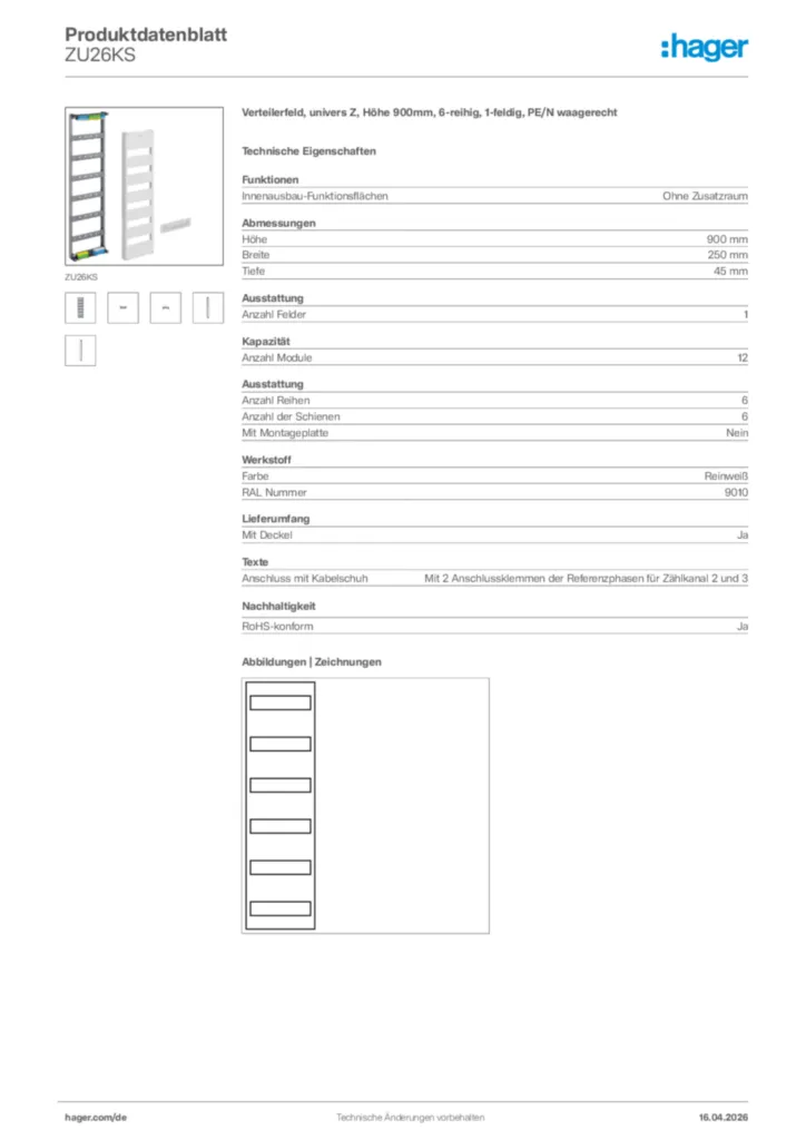 Bild Hager Produktdatenblatt ZU26KS | Hager Deutschland
