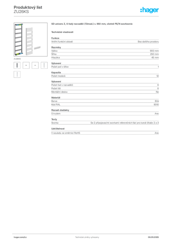 Obrázek Hager Produktový list ZU26KS | Hager