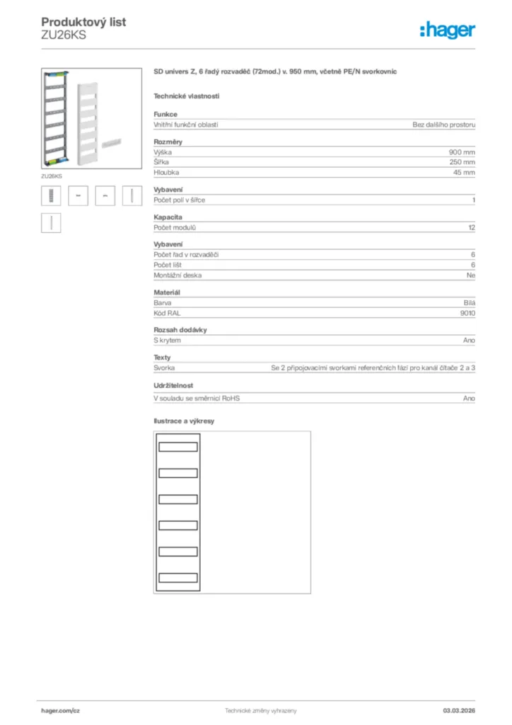 Obrázek Hager Product data sheet ZU26KS | Hager