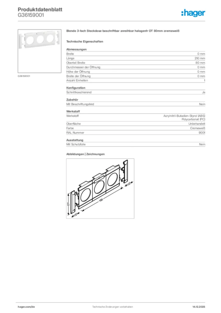 Bild Hager Produktdatenblatt G36159001 | Hager Deutschland