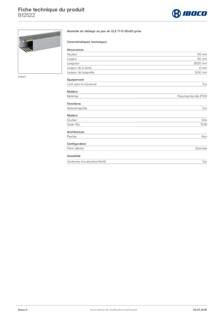 Image Iboco Fiche technique du produit B12522 | Hager France
