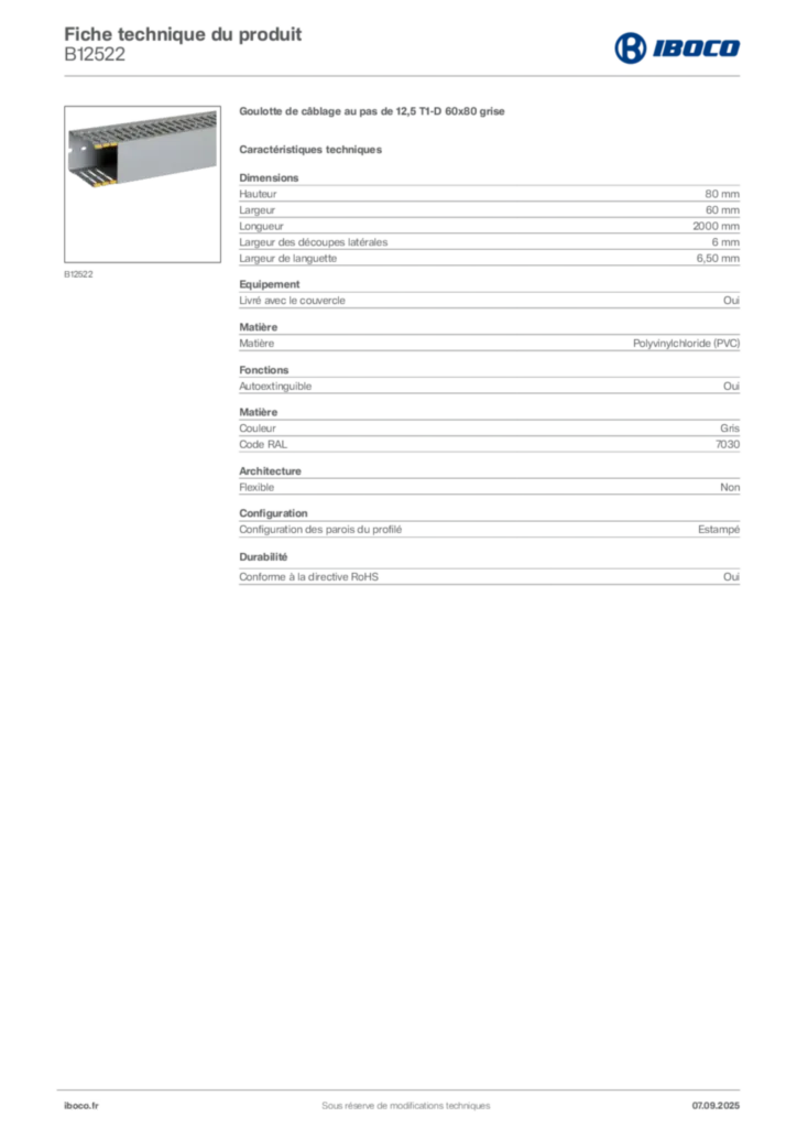 Image Iboco Fiche technique du produit B12522 | Hager France