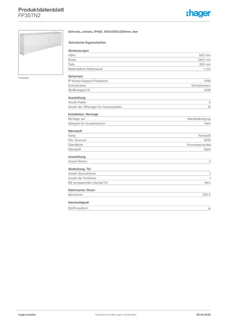 Bild Hager Produktdatenblatt FP35TN2 | Hager Deutschland