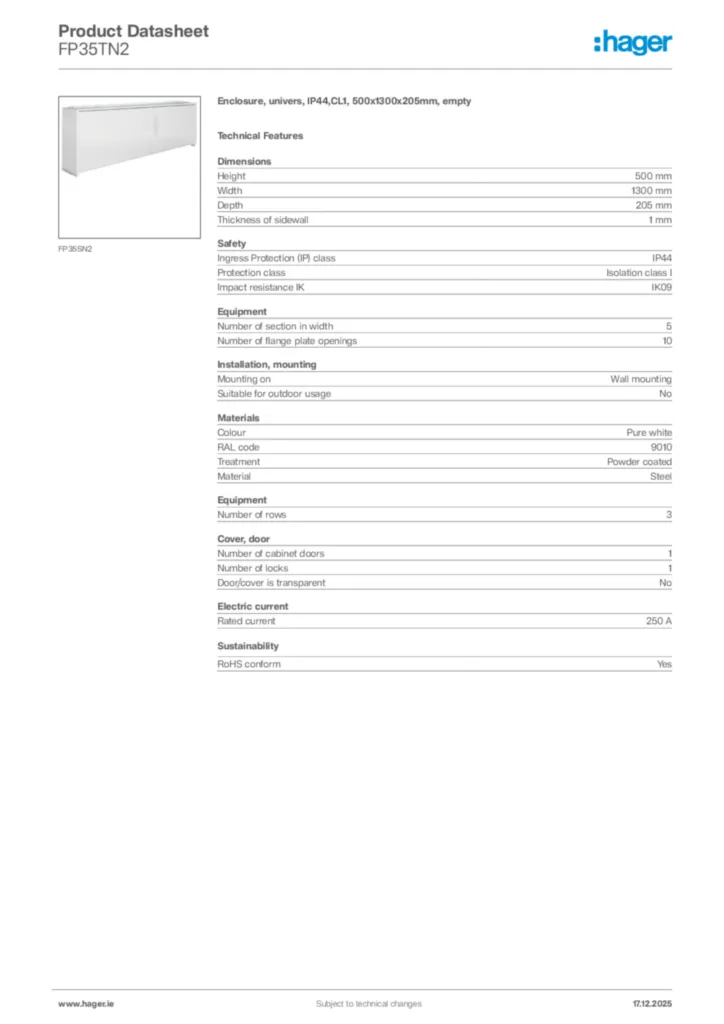 Image Hager Product data sheet FP35TN2  | Hager