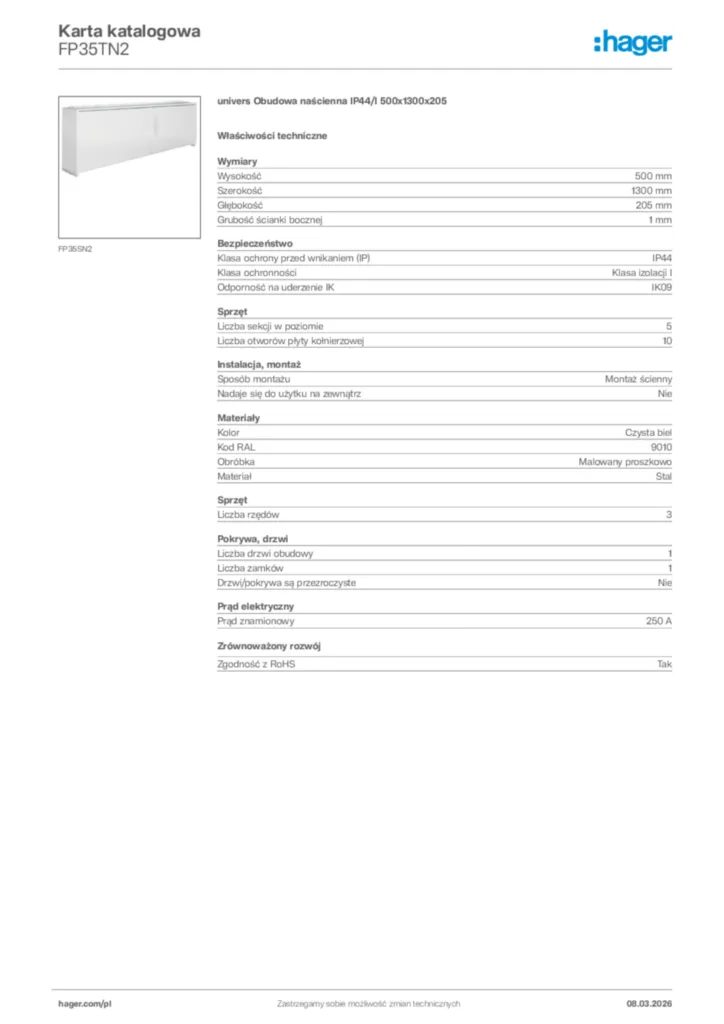 Zdjęcie Hager Karta katalogowa FP35TN2 | Hager Polska