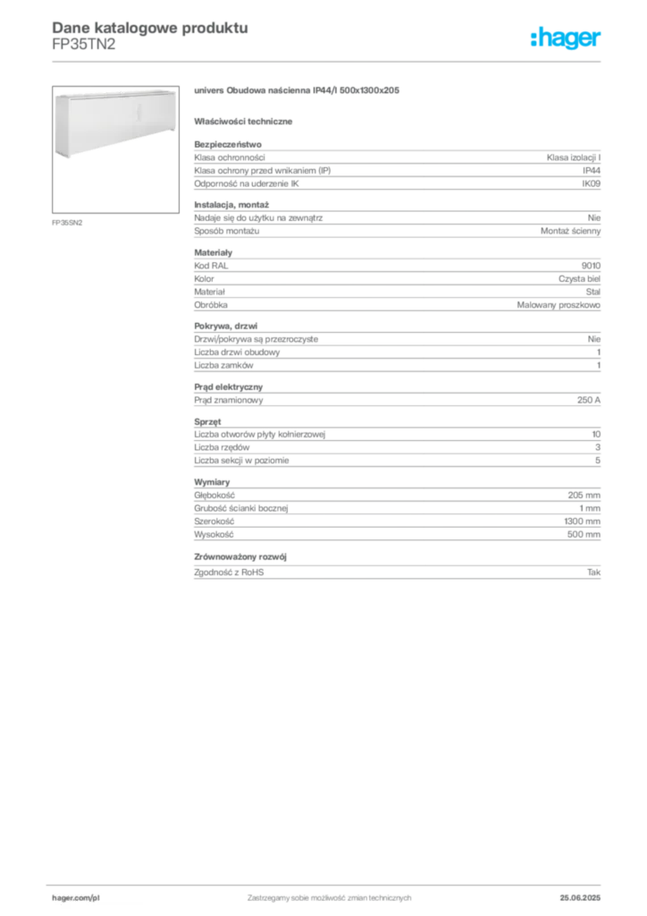 Zdjęcie Hager Karta katalogowa FP35TN2 | Hager Polska