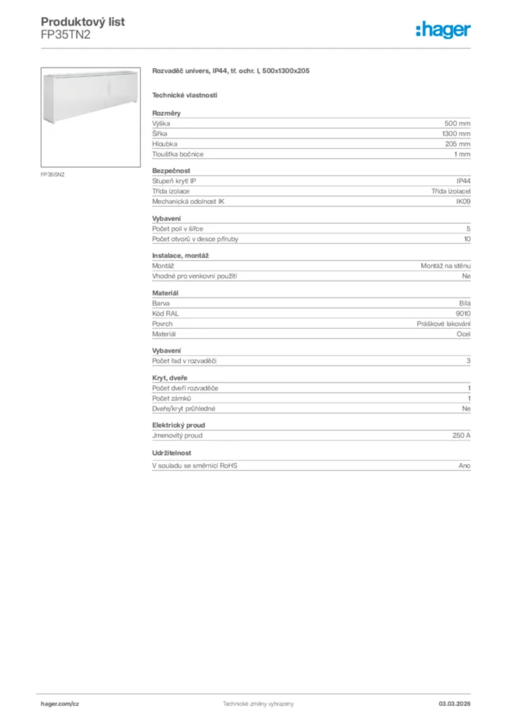 Obrázek Hager Product data sheet FP35TN2 | Hager