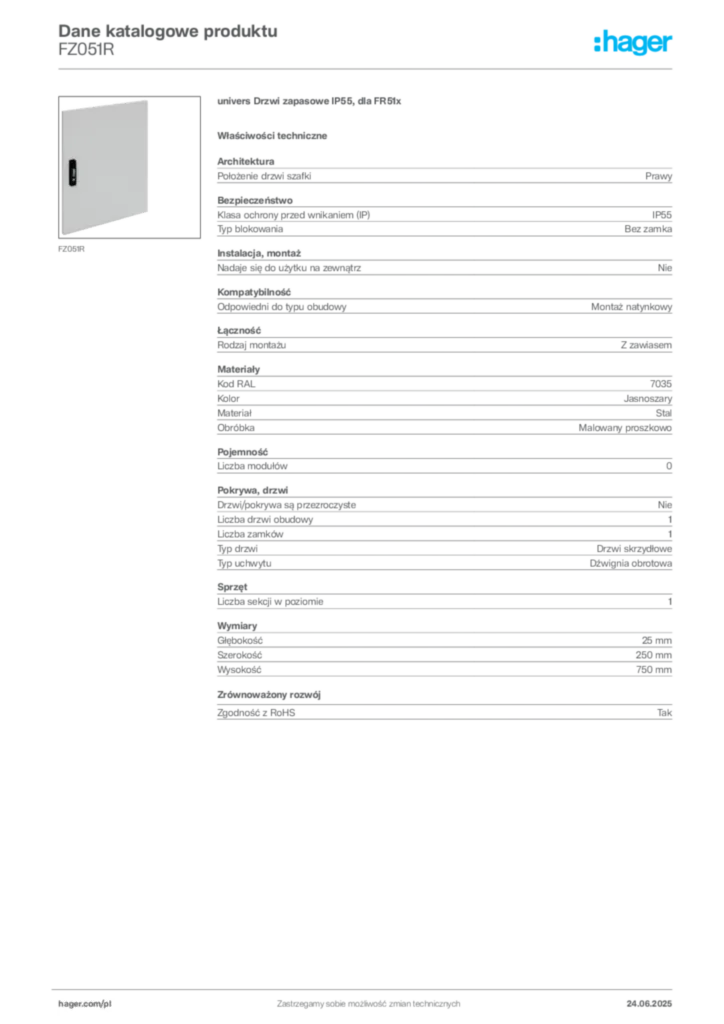 Zdjęcie Hager Karta katalogowa FZ051R | Hager Polska