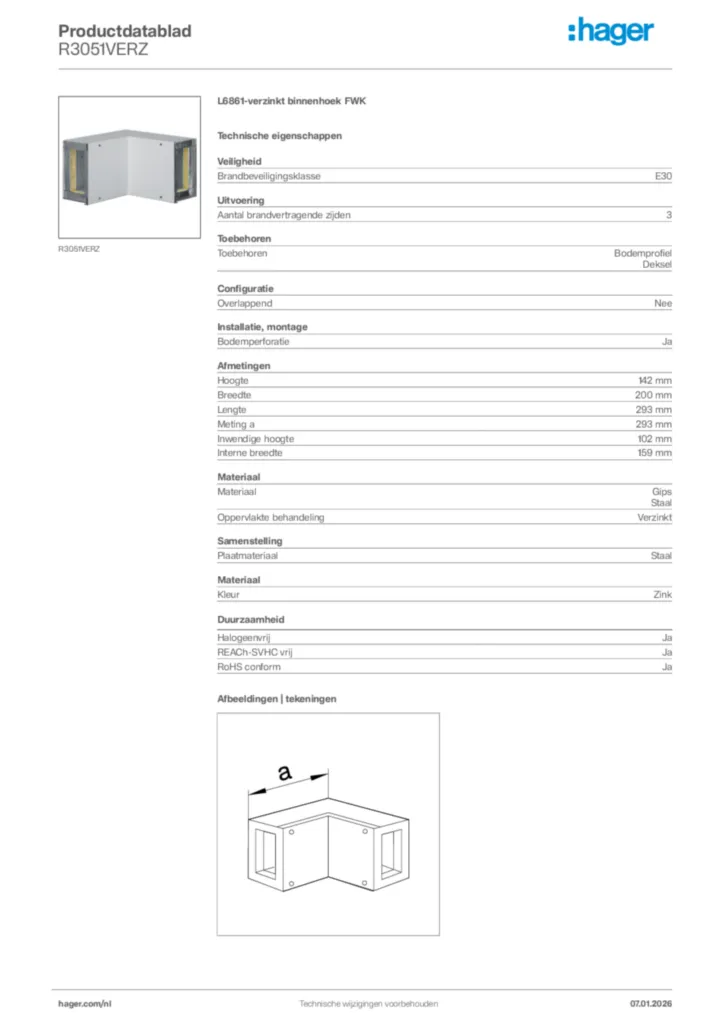 Afbeelding Hager Productdatablad R3051VERZ | Hager Nederland