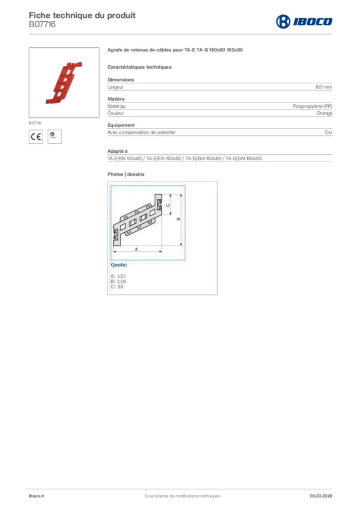 Image Iboco Fiche technique du produit B07716 | Hager France