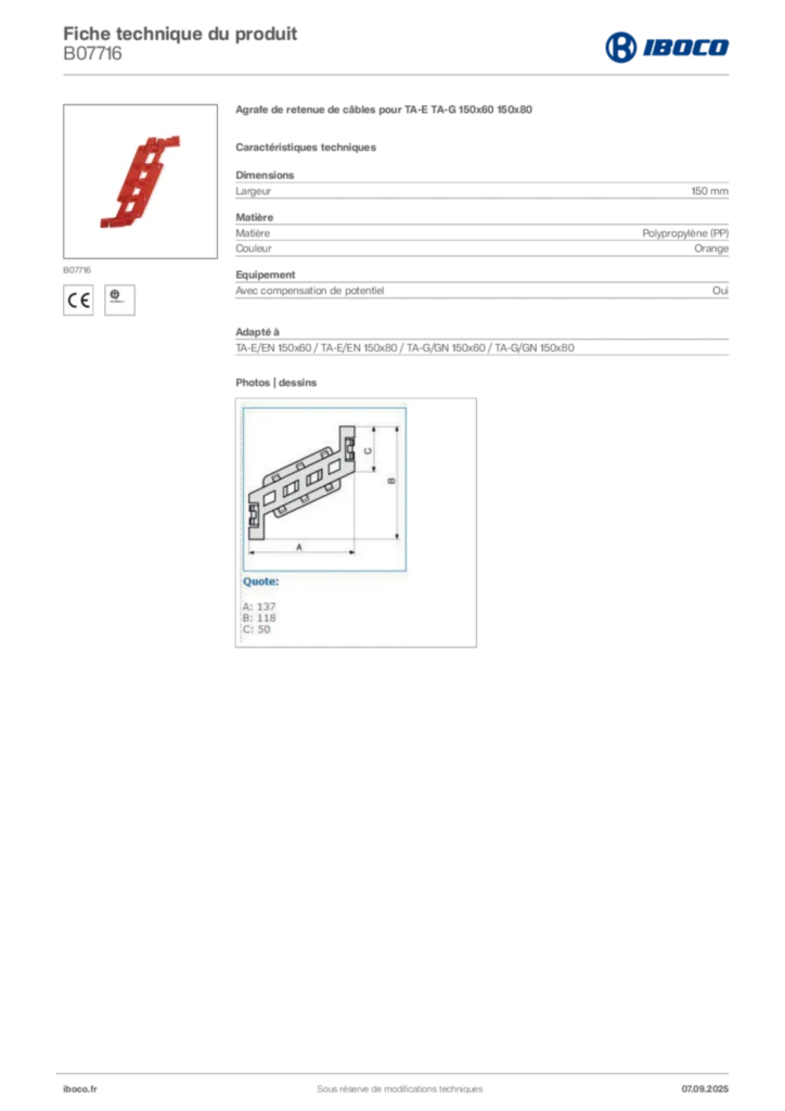 Image Iboco Fiche technique du produit B07716 | Hager France