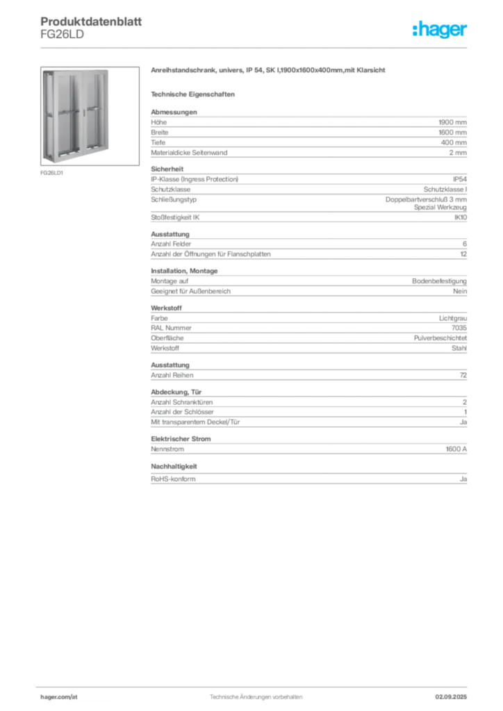 Bild Hager Produktdatenblatt FG26LD | Hager Deutschland