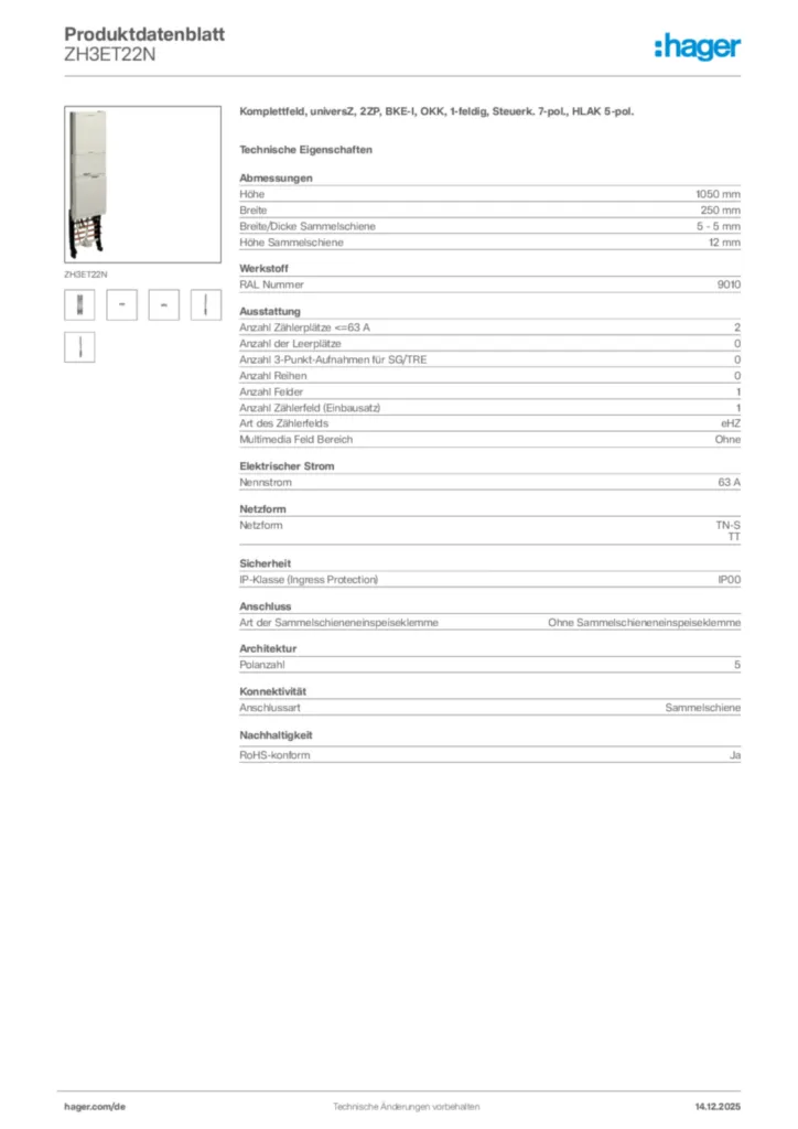 Bild Hager Produktdatenblatt ZH3ET22N | Hager Deutschland