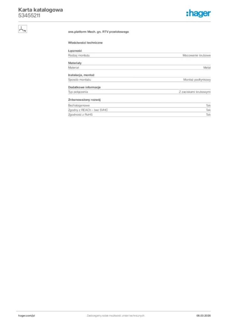 Zdjęcie Hager Karta katalogowa 53455211 | Hager Polska