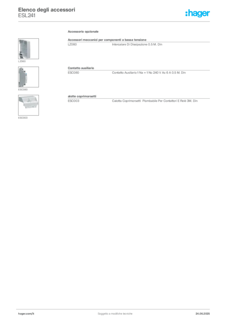 Immagine Hager Scheda tecnica del prodotto ESL241 | Hager Italia