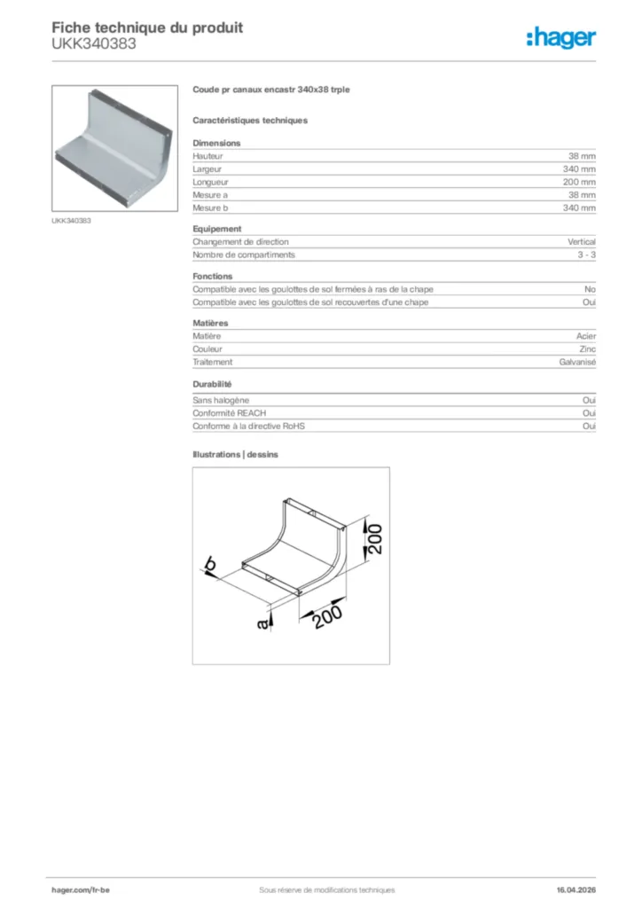 Image Hager Fiche technique du produit UKK340383 | Hager Belgique