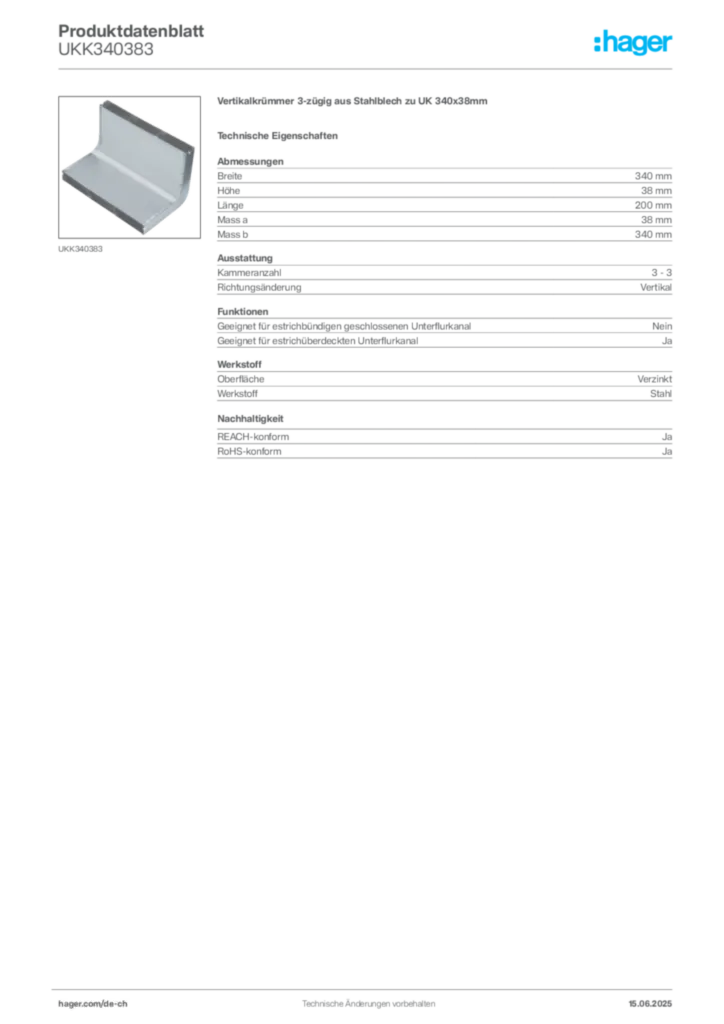 Bild Hager Produktdatenblatt UKK340383 | Hager Schweiz