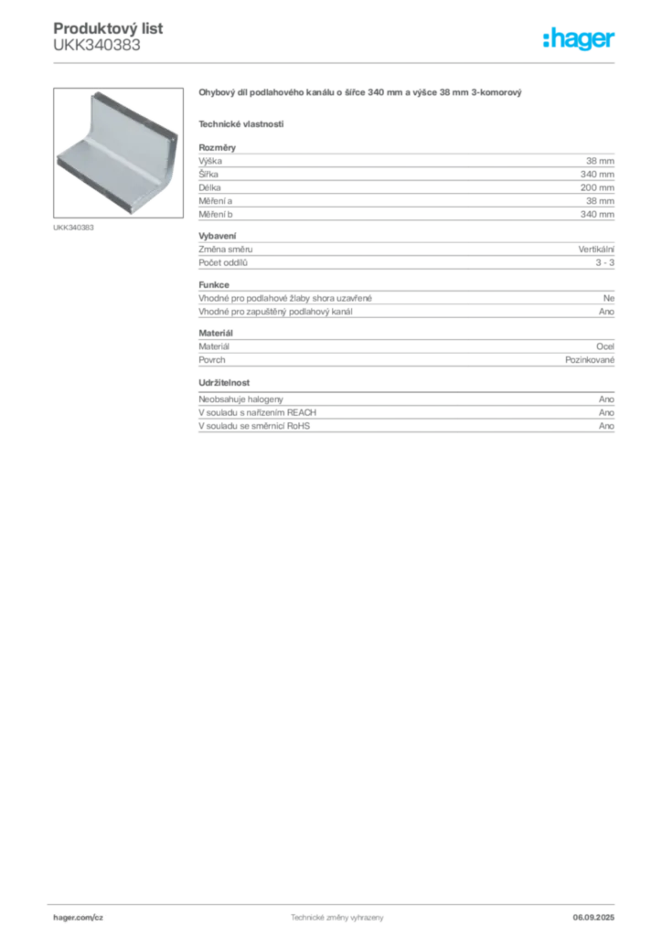 Obrázek Hager Produktový list UKK340383 | Hager