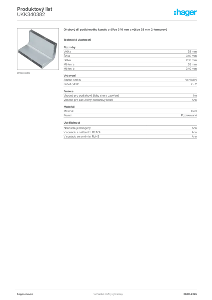 Obrázek Hager Produktový list UKK340382 | Hager