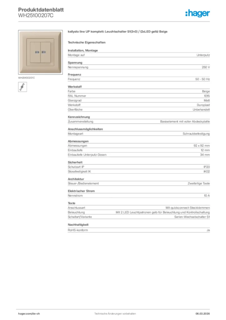 Bild Hager Produktdatenblatt WH25100207C | Hager Schweiz