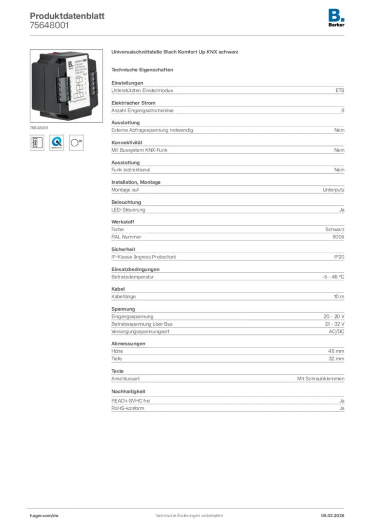 Bild Berker Produktdatenblatt 75648001 | Hager Deutschland