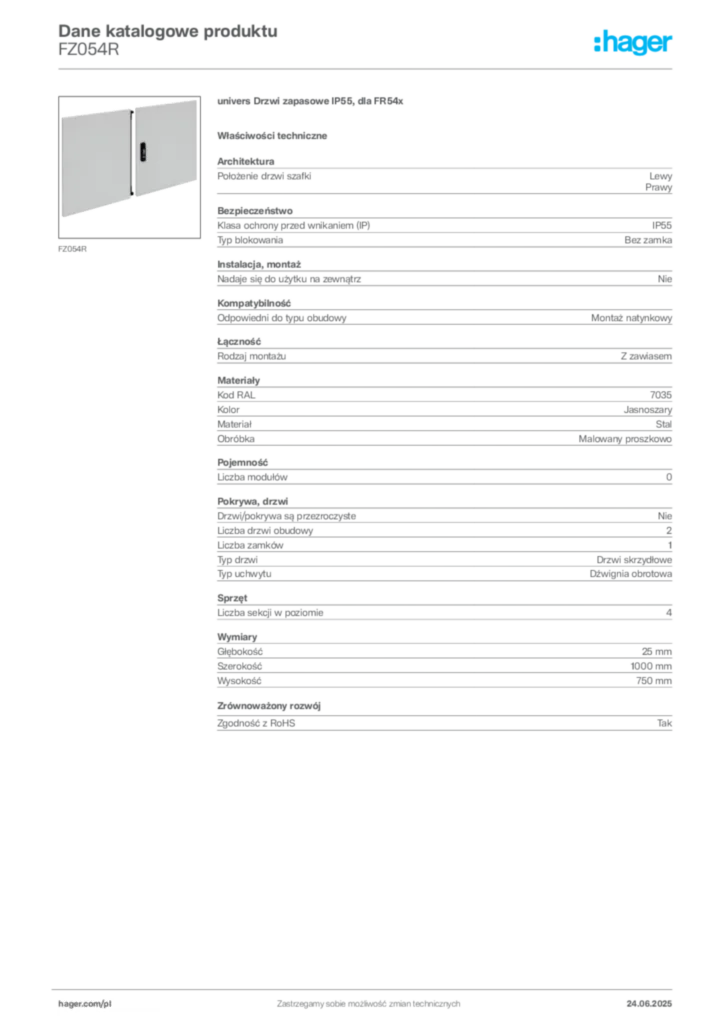 Zdjęcie Hager Karta katalogowa FZ054R | Hager Polska