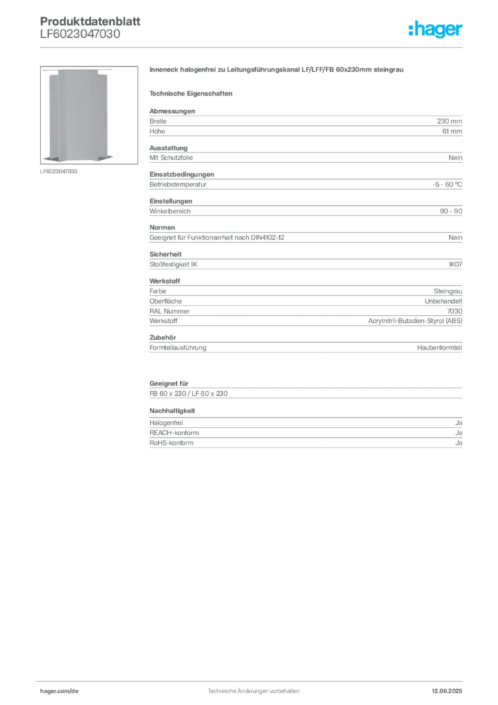 Bild Hager Produktdatenblatt LF6023047030 | Hager Deutschland