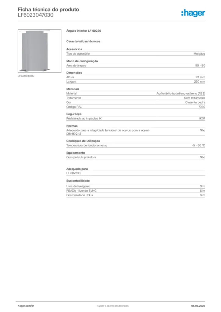 Imagem Hager Ficha técnica do produto LF6023047030 | Hager Portugal