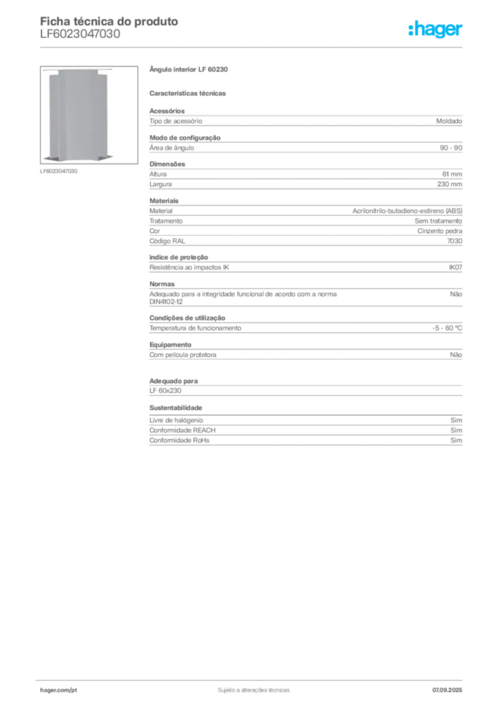 Imagem Hager Ficha técnica do produto LF6023047030 | Hager Portugal