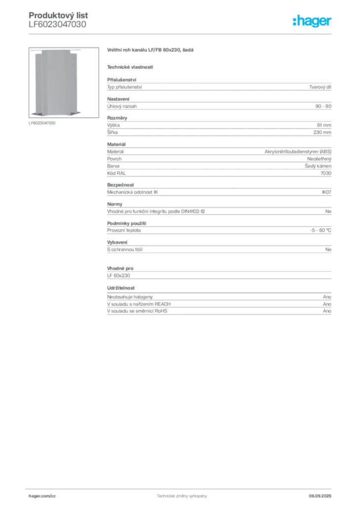 Obrázek Hager Produktový list LF6023047030 | Hager