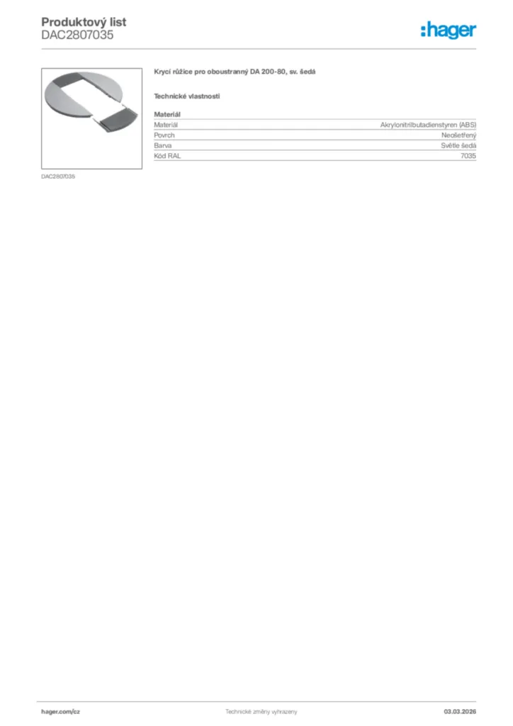 Obrázek Hager Product data sheet DAC2807035 | Hager