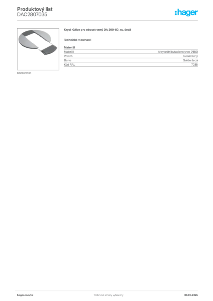 Obrázek Hager Produktový list DAC2807035 | Hager