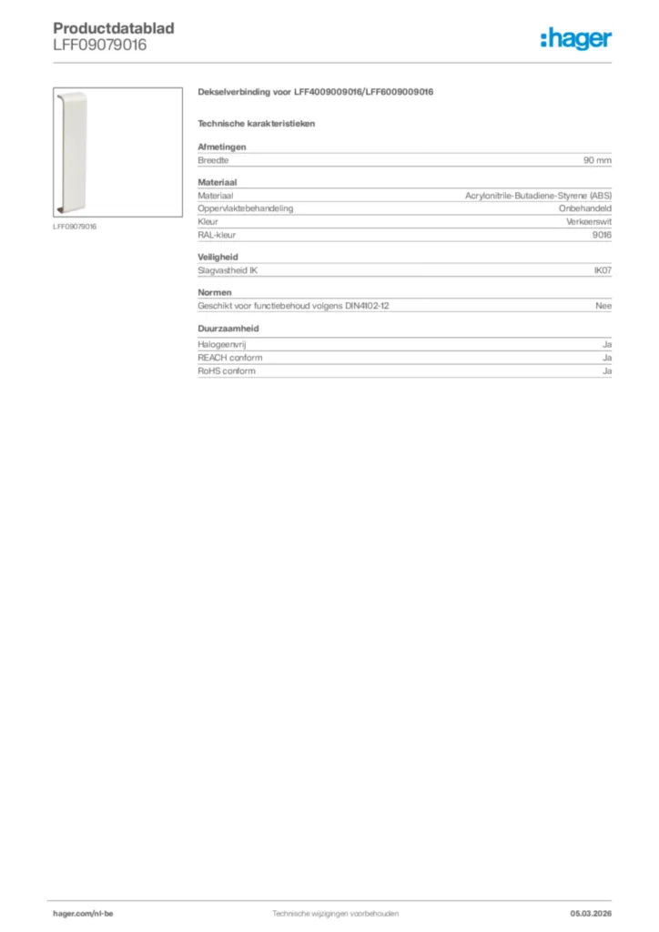 Afbeelding Hager Productdatablad LFF09079016 | Hager Belgium