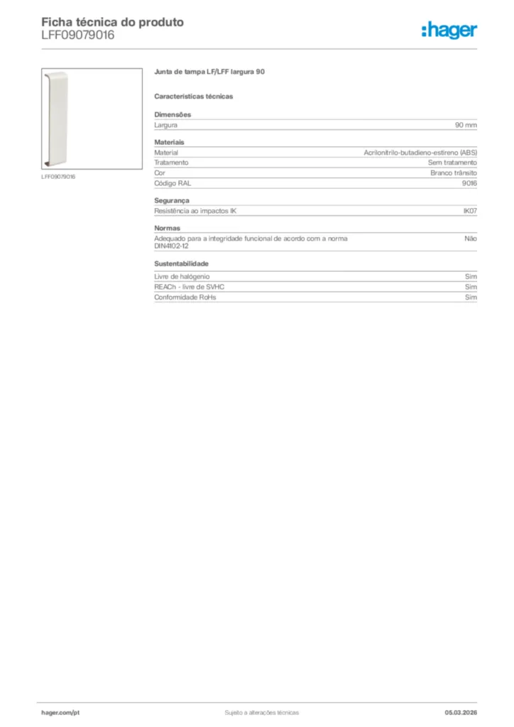 Imagem Hager Ficha técnica do produto LFF09079016 | Hager Portugal