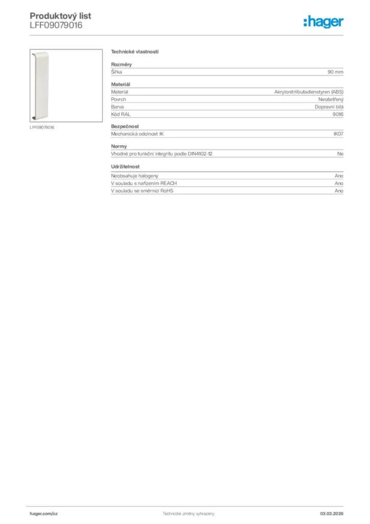 Obrázek Hager Product data sheet LFF09079016 | Hager