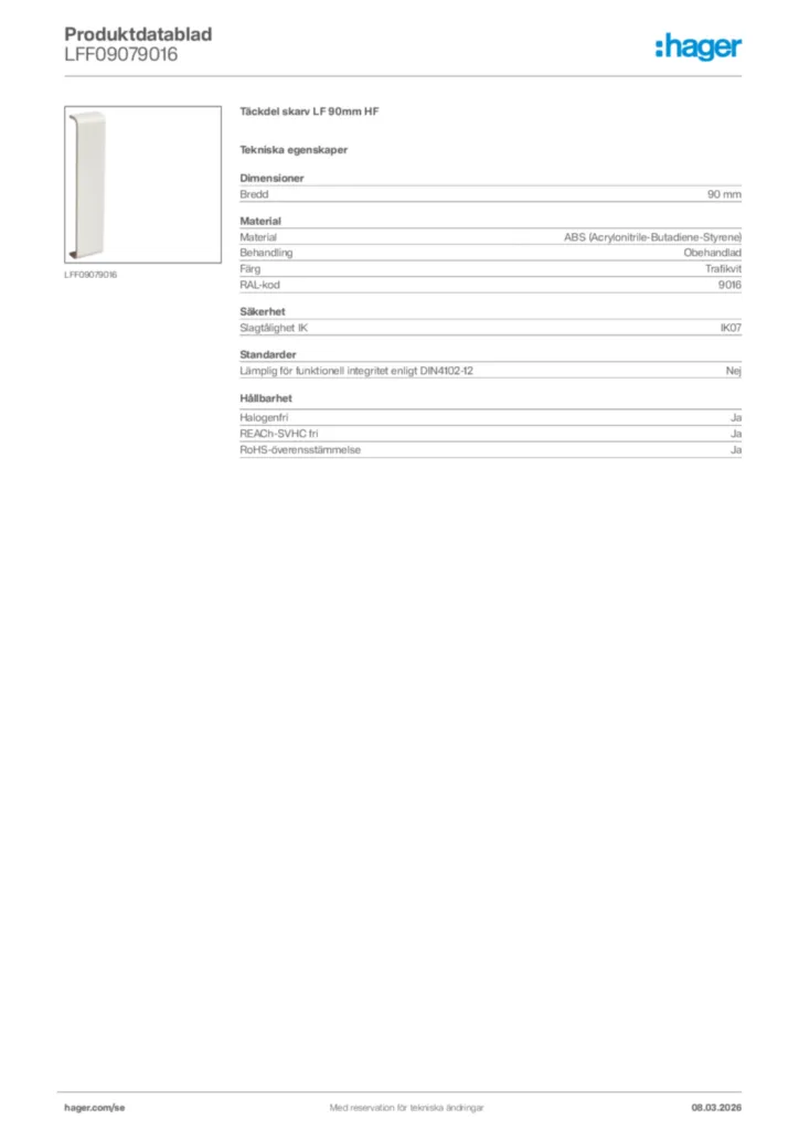 Bild Hager Produktdatablad LFF09079016 | Hager Sverige