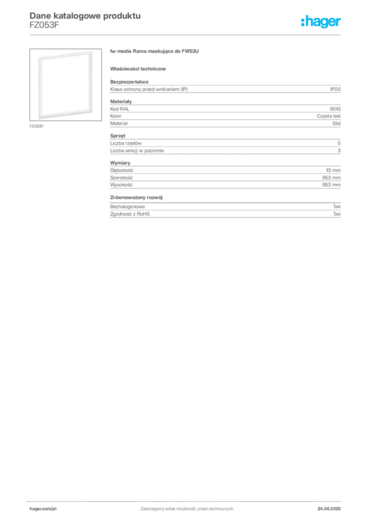 Zdjęcie Hager Karta katalogowa FZ053F | Hager Polska