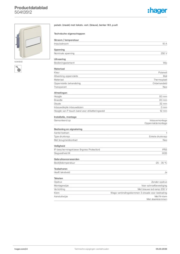 Afbeelding Hager Productdatablad 50413512 | Hager Nederland