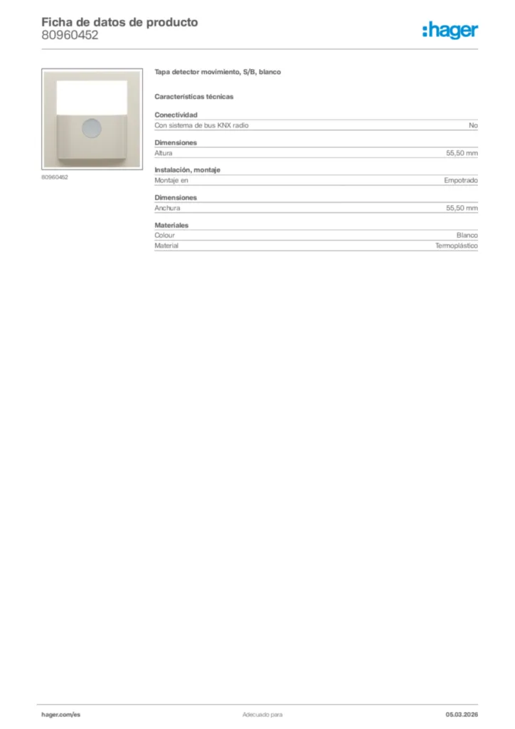 Imagen Hager Ficha de datos de producto 80960452 | Hager España