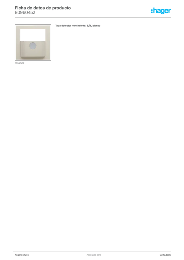 Imagen Hager Ficha de datos de producto 80960452 | Hager España