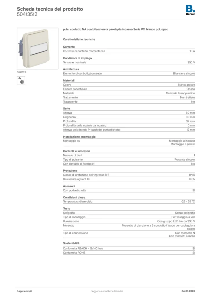 Immagine Berker Scheda tecnica del prodotto 50413512 | Hager Italia