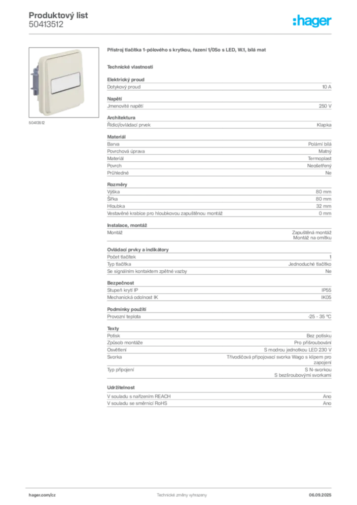 Obrázek Hager Produktový list 50413512 | Hager